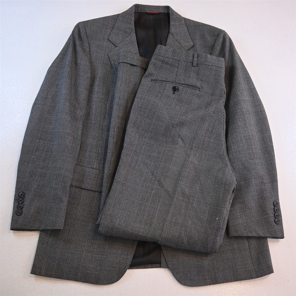 Vtg USA Made HSM 40R 40x30 Gray Glenn Check Heritage Wool Mens Jacket Pants Suit